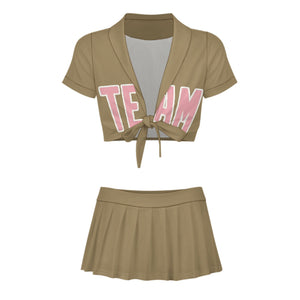 Custom Light Khaki Light Pink Cheerleading Uniform Set