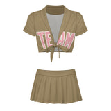 Custom Light Khaki Light Pink Cheerleading Uniform Set
