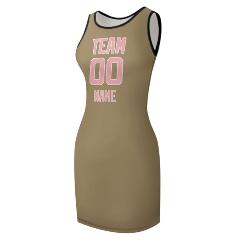 Custom Light Khaki Light Pink Sleeveless Vest Dress