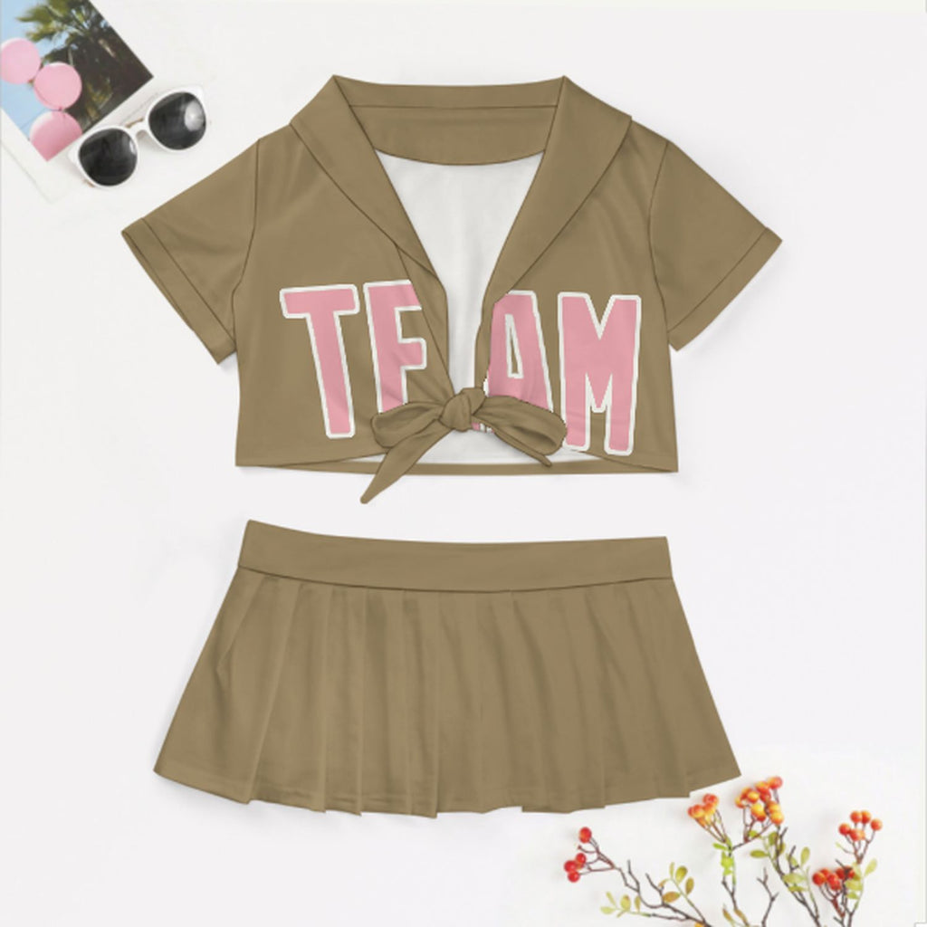 Custom Light Khaki Light Pink Cheerleading Uniform Set