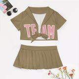 Custom Light Khaki Light Pink Cheerleading Uniform Set