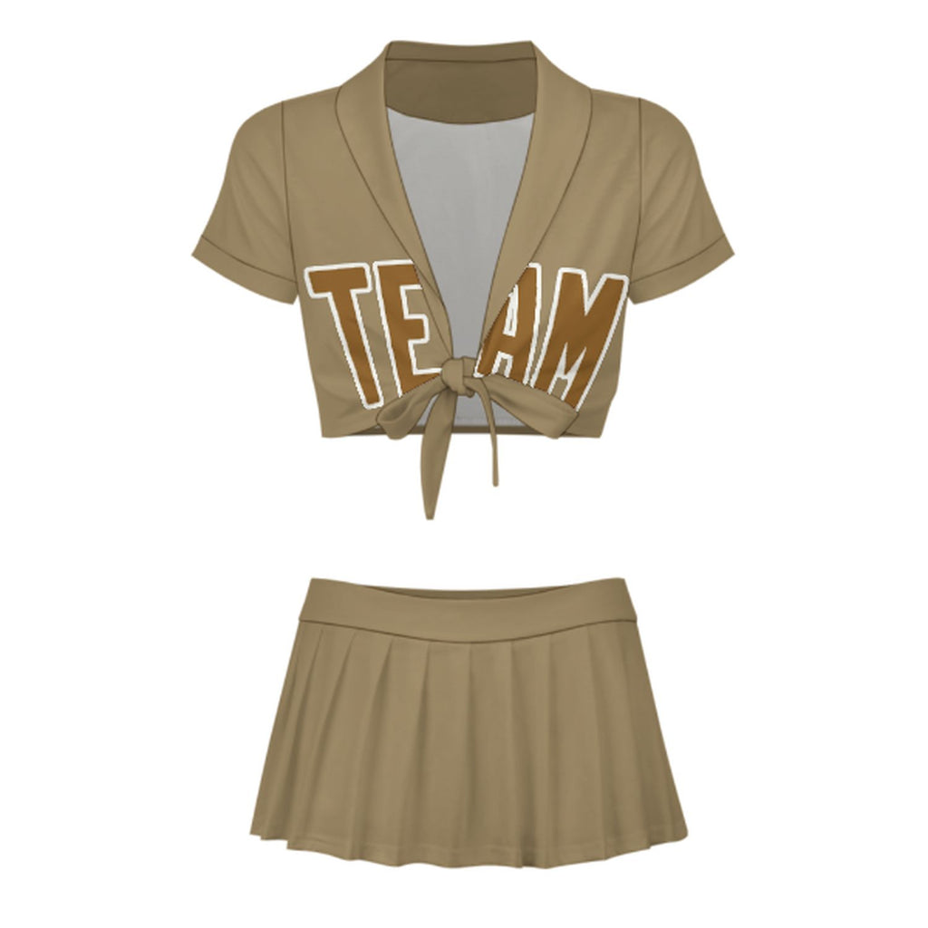 Custom Light Khaki Khaki Cheerleading Uniform Set