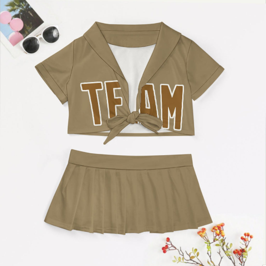 Custom Light Khaki Khaki Cheerleading Uniform Set