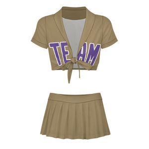 Custom Light Khaki Light Purple Cheerleading Uniform Set