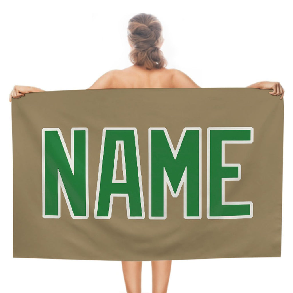 Custom Light Khaki Emerald Green Beach Towel