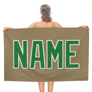 Custom Light Khaki Emerald Green Beach Towel