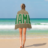 Custom Light Khaki Emerald Green Beach Towel