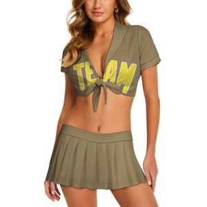 Custom Light Khaki Light Yellow Cheerleading Uniform Set