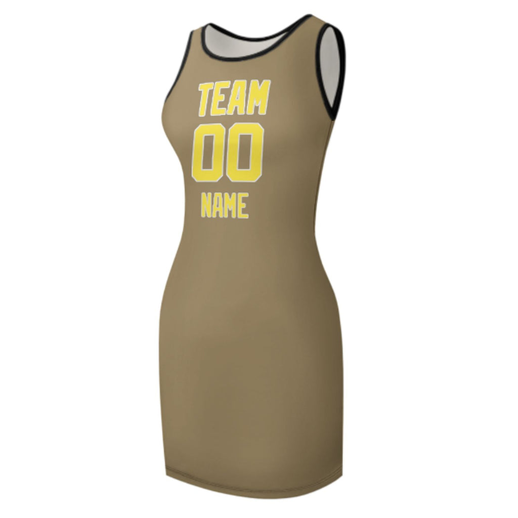 Custom Light Khaki Light Yellow Sleeveless Vest Dress