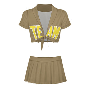 Custom Light Khaki Light Yellow Cheerleading Uniform Set