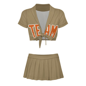 Custom Light Khaki Orange Cheerleading Uniform Set