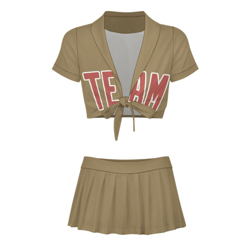 Custom Light Khaki Copper Rose Cheerleading Uniform Set