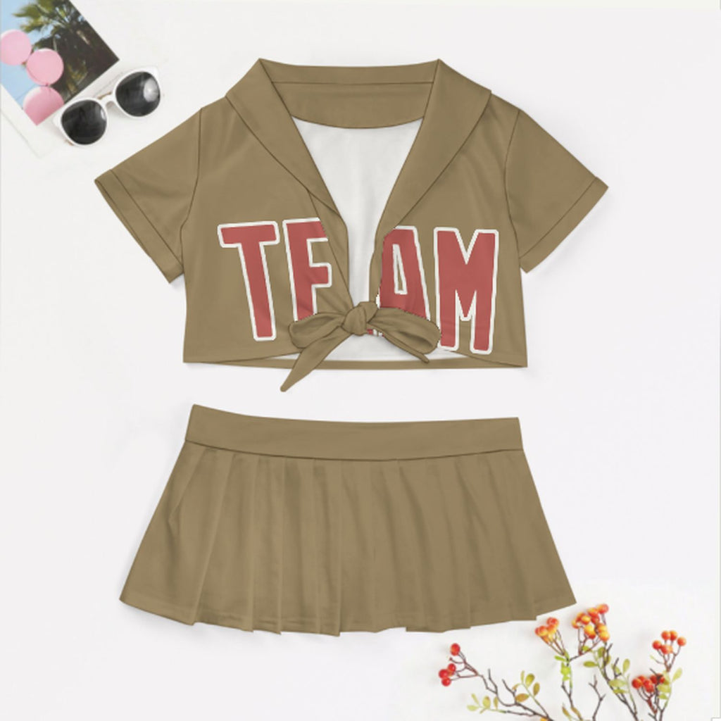 Custom Light Khaki Copper Rose Cheerleading Uniform Set