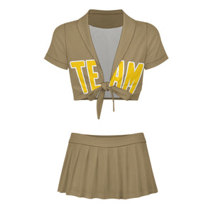 Custom Light Khaki Gold Cheerleading Uniform Set
