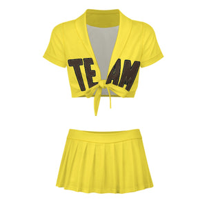 Custom Light Yellow Brown Cheerleading Uniform Set
