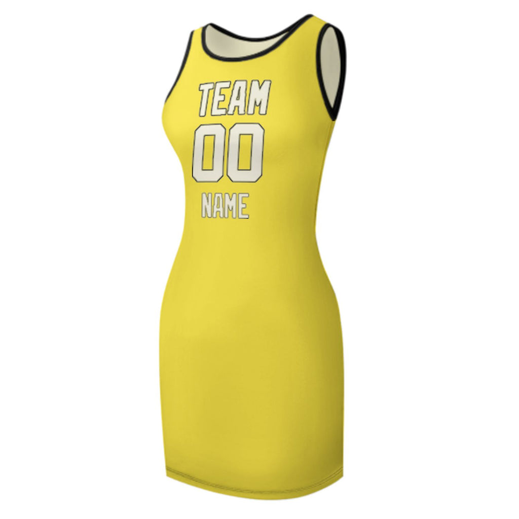 Custom Light Yellow Cream Sleeveless Vest Dress