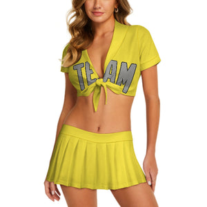 Custom Light Yellow Gray Cheerleading Uniform Set