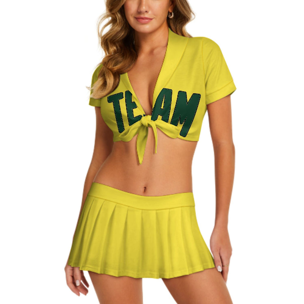 Custom Light Yellow Green Cheerleading Uniform Set