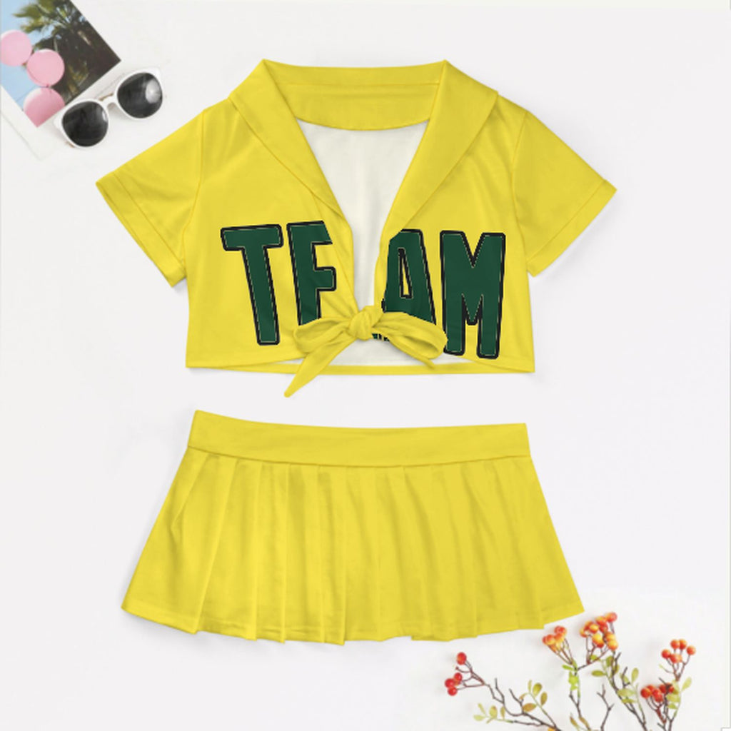 Custom Light Yellow Green Cheerleading Uniform Set