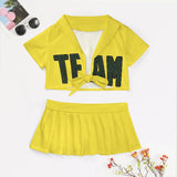 Custom Light Yellow Dark Green Cheerleading Uniform Set