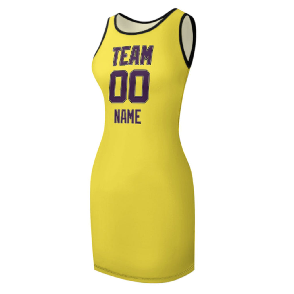 Custom Light Yellow Purple Sleeveless Vest Dress