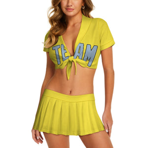 Custom Light Yellow Light Blue Cheerleading Uniform Set