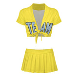 Custom Light Yellow Light Blue Cheerleading Uniform Set