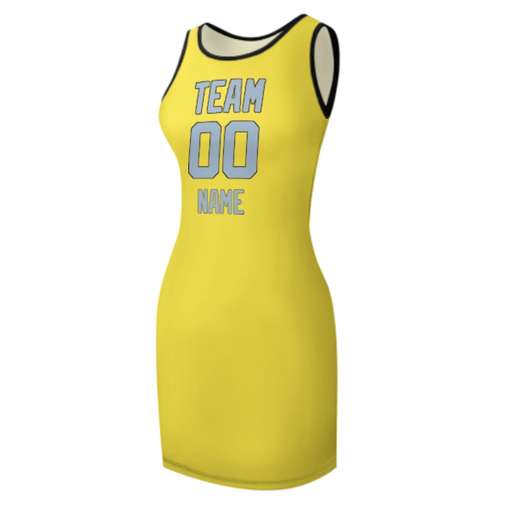 Custom Light Yellow Light Blue Sleeveless Vest Dress