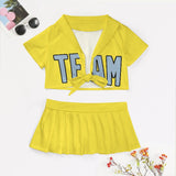 Custom Light Yellow Light Blue Cheerleading Uniform Set