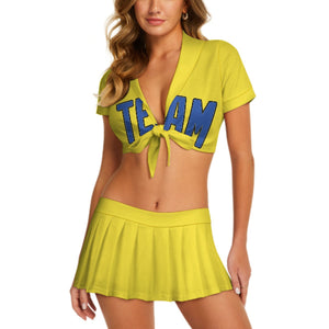 Custom Light Yellow Sky Blue Cheerleading Uniform Set