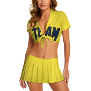Custom Light Yellow Blue Cheerleading Uniform Set