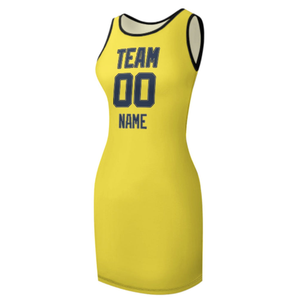 Custom Light Yellow Blue Sleeveless Vest Dress