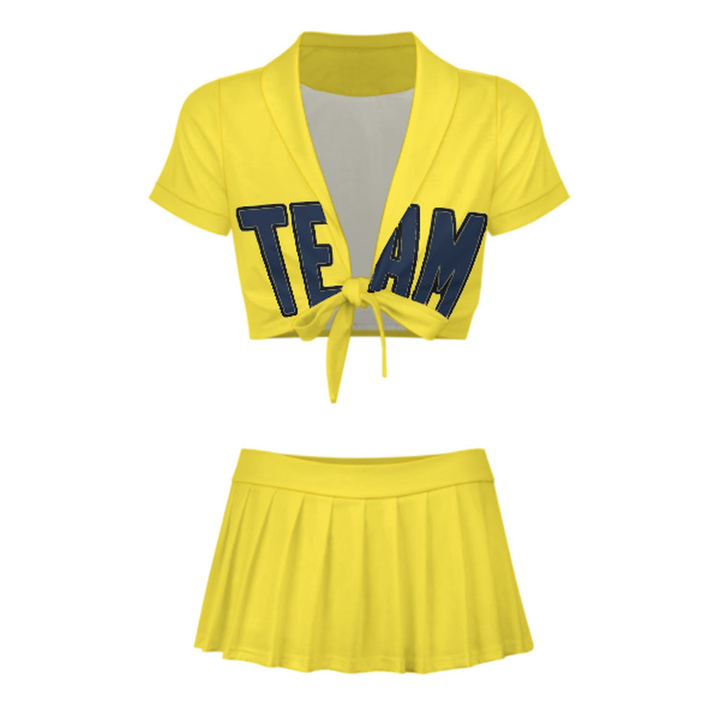 Custom Light Yellow Blue Cheerleading Uniform Set