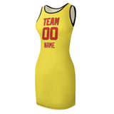 Custom Light Yellow Orange Red Sleeveless Vest Dress