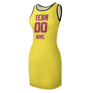 Custom Light Yellow Pink Sleeveless Vest Dress