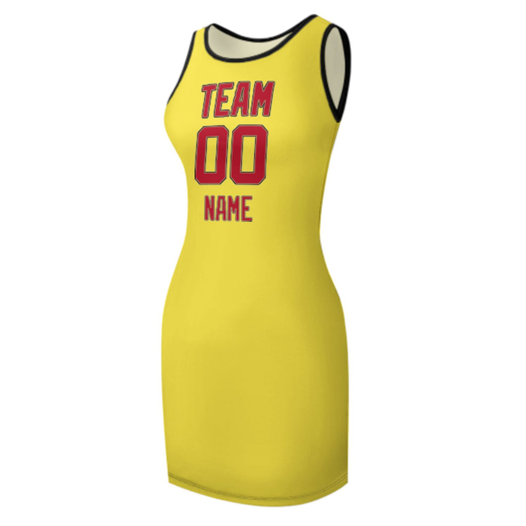 Custom Light Yellow Red Sleeveless Vest Dress