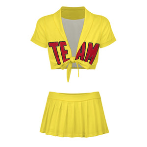 Custom Light Yellow Red Cheerleading Uniform Set