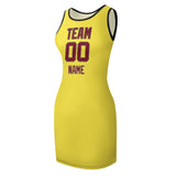 Custom Light Yellow Crimson Red Sleeveless Vest Dress