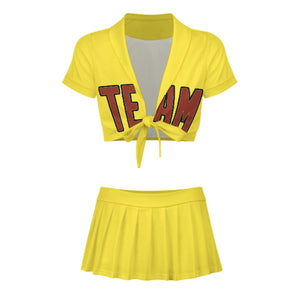 Custom Light Yellow Coral Red Cheerleading Uniform Set