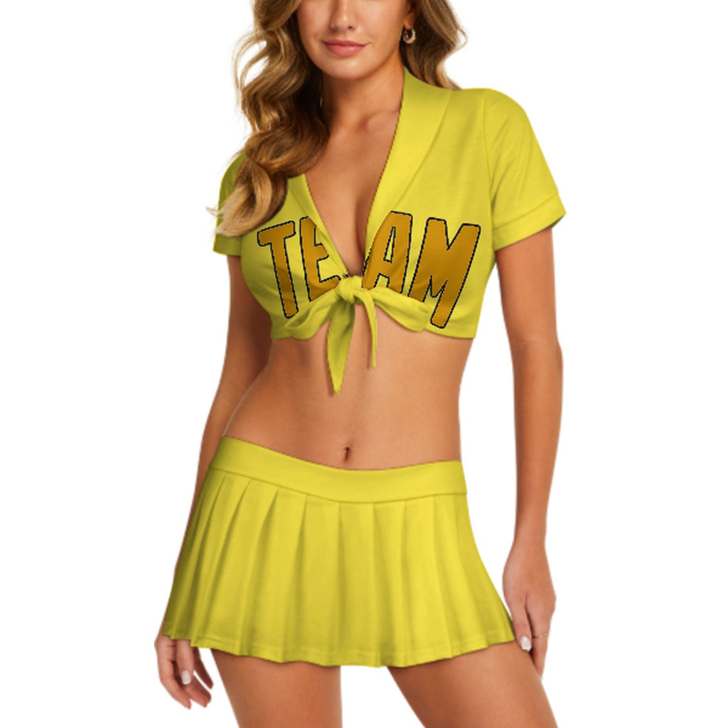 Custom Light Yellow Yellow Cheerleading Uniform Set
