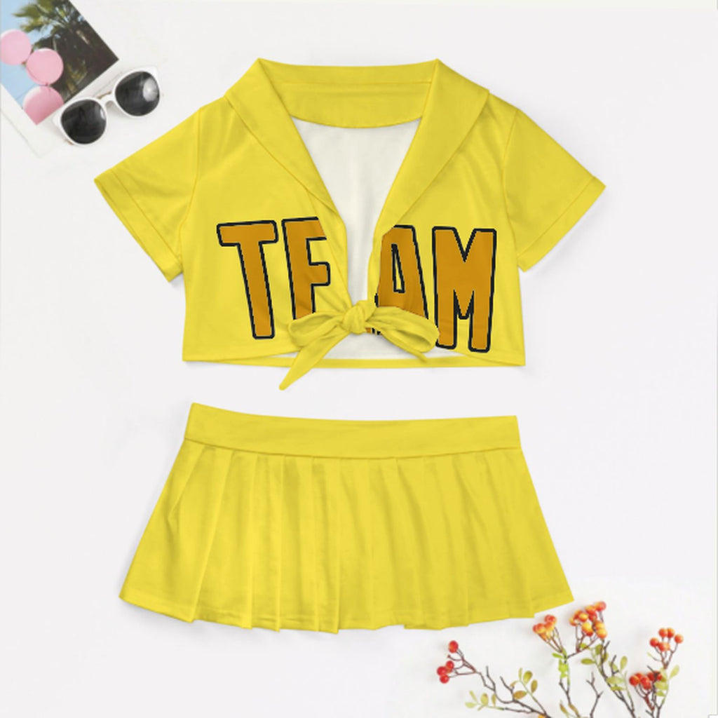 Custom Light Yellow Yellow Cheerleading Uniform Set