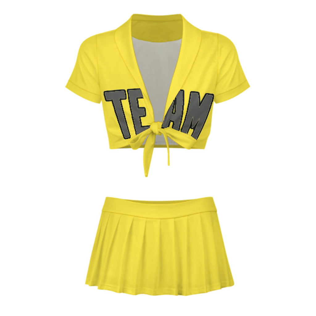 Custom Light Yellow Dark Grey Cheerleading Uniform Set
