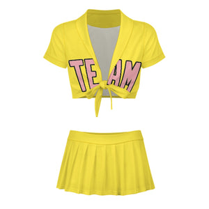 Custom Light Yellow Light Pink Cheerleading Uniform Set