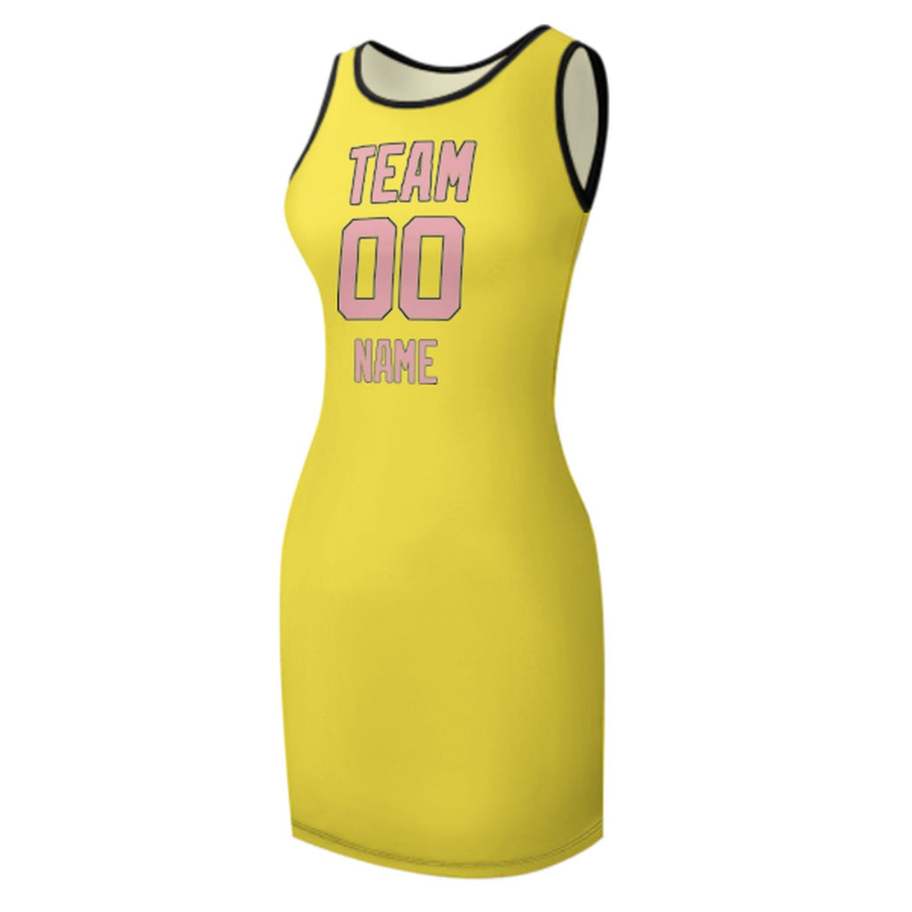 Custom Light Yellow Light Pink Sleeveless Vest Dress