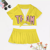 Custom Light Yellow Light Pink Cheerleading Uniform Set