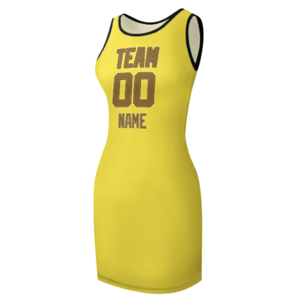 Custom Light Yellow Khaki Sleeveless Vest Dress