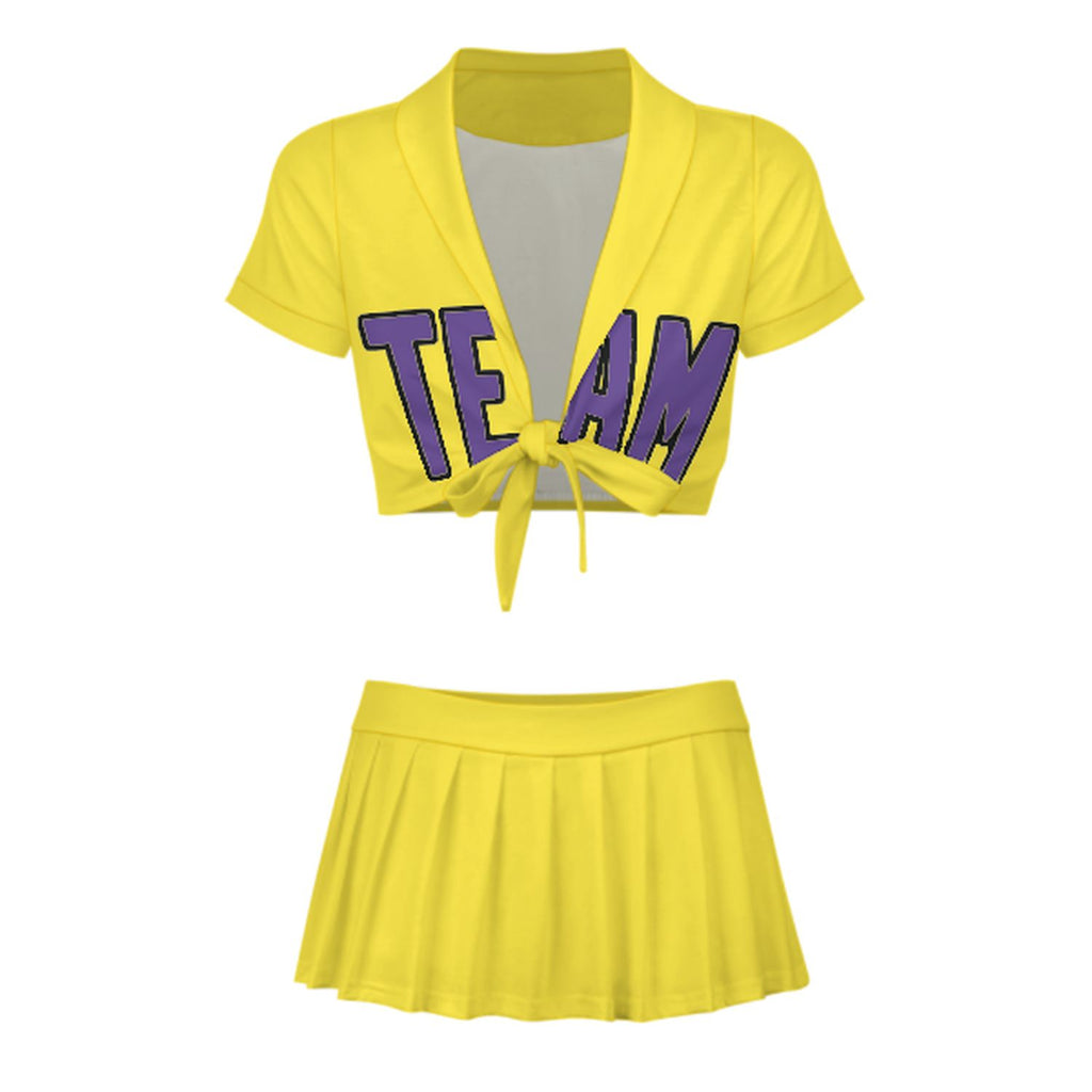 Custom Light Yellow Light Purple Cheerleading Uniform Set