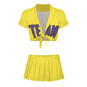 Custom Light Yellow Light Purple Cheerleading Uniform Set