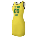 Custom Light Yellow Emerald Green Sleeveless Vest Dress