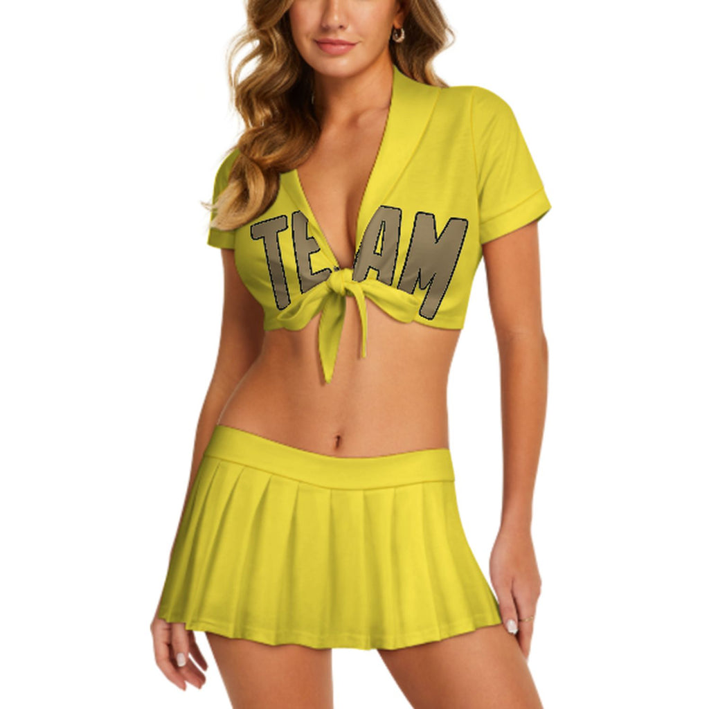 Custom Light Yellow Light Khaki Cheerleading Uniform Set